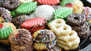 A plate full of Christmas cookies